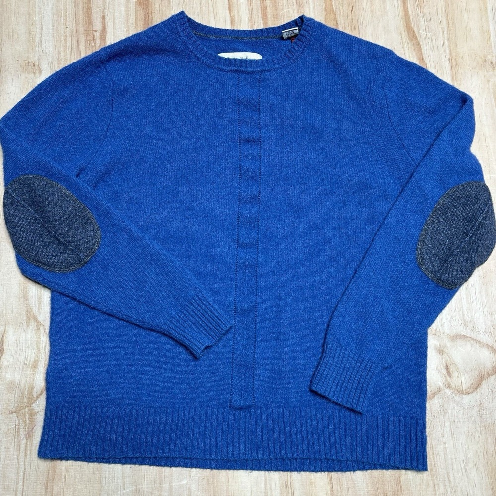 Tommy Bahama Mens XL Blue Merino Wool Alpaca Blend‎ Elbow Patch Crewneck Sweater